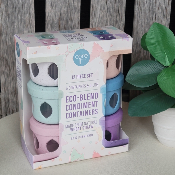 Core Eco-Blend Wheat Straw Round Pastel Condiment Containers Set Of 6 - Picture 2 of 5